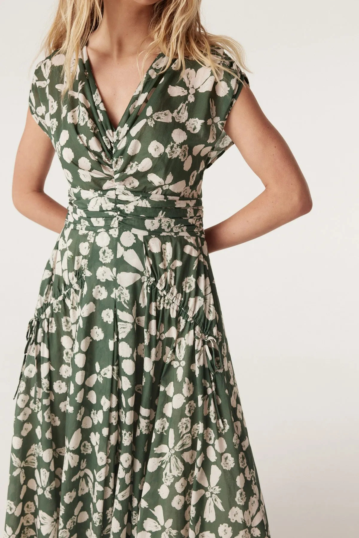 Layla Midi Dress - Khaki Floral