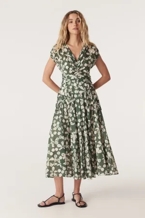 Layla Midi Dress - Khaki Floral