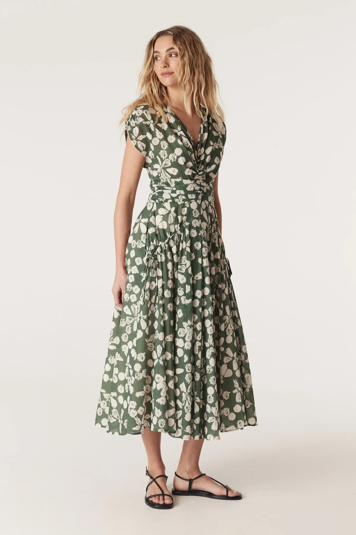 Layla Midi Dress - Khaki Floral