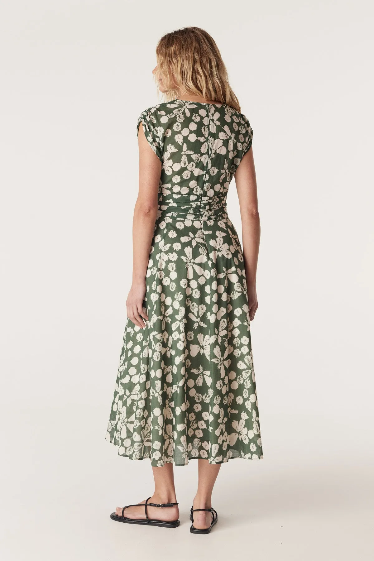 Layla Midi Dress - Khaki Floral