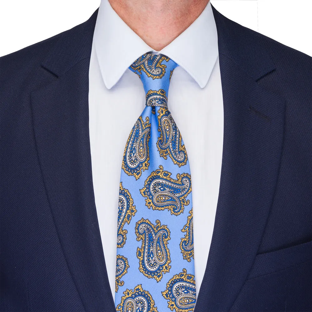 Light Blue Paisley Twill Silk Tie