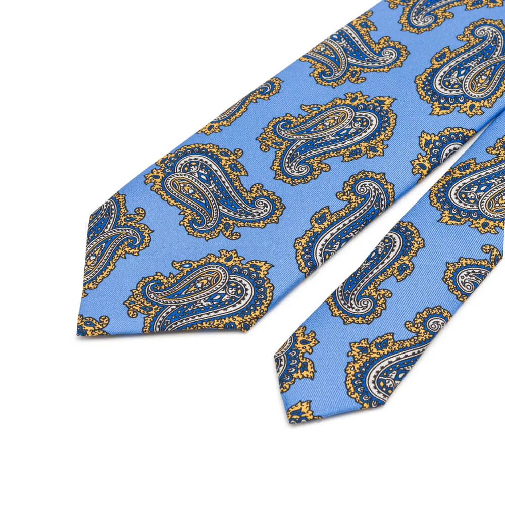 Light Blue Paisley Twill Silk Tie