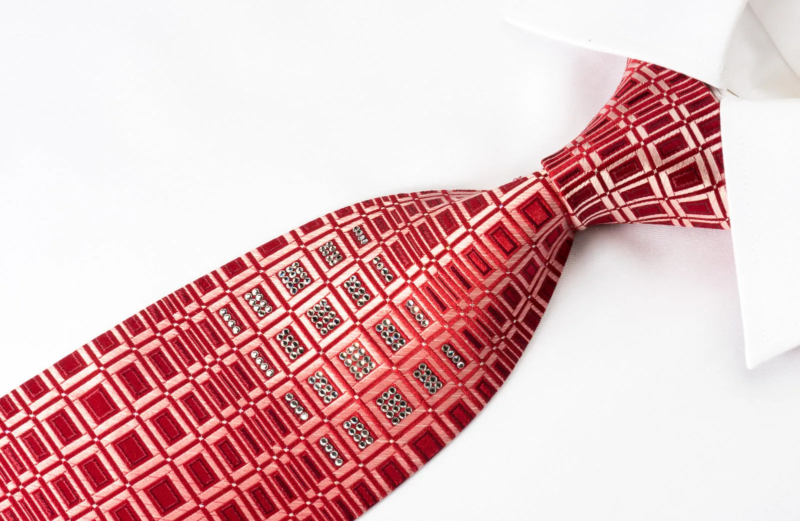 Louis Quatorze Silk Tie Geometric On Red Crystallized With Swarovski Rhinestones