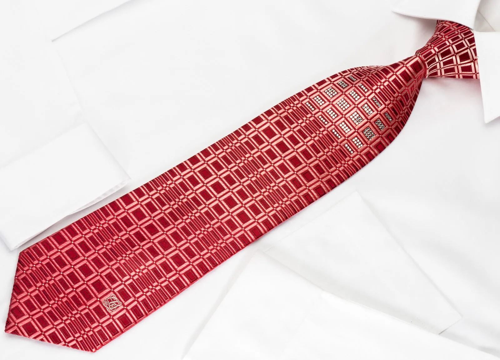 Louis Quatorze Silk Tie Geometric On Red Crystallized With Swarovski Rhinestones
