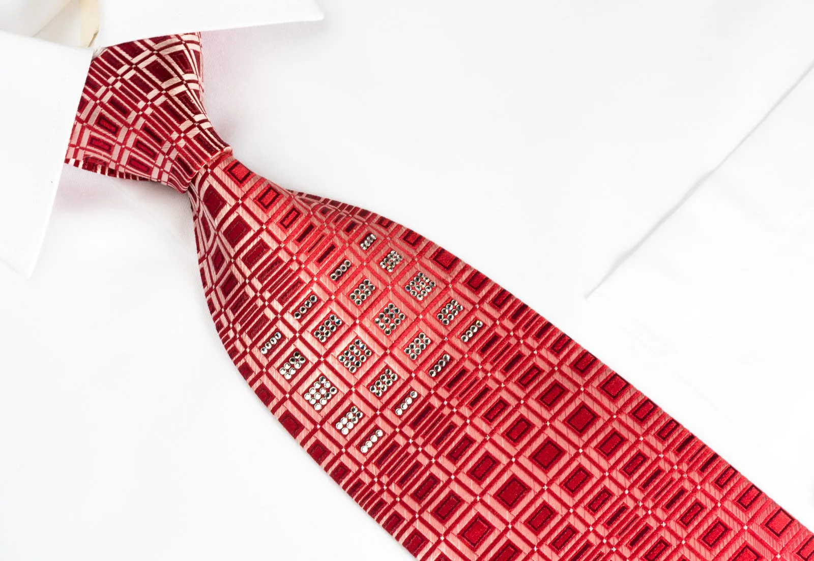Louis Quatorze Silk Tie Geometric On Red Crystallized With Swarovski Rhinestones