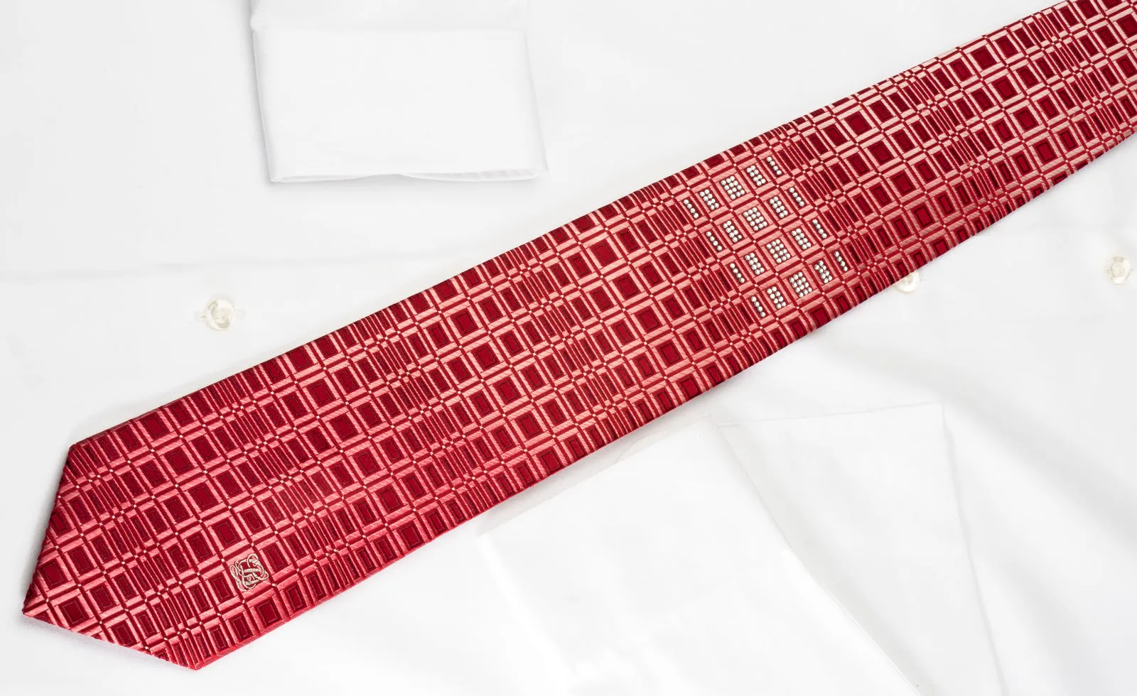 Louis Quatorze Silk Tie Geometric On Red Crystallized With Swarovski Rhinestones
