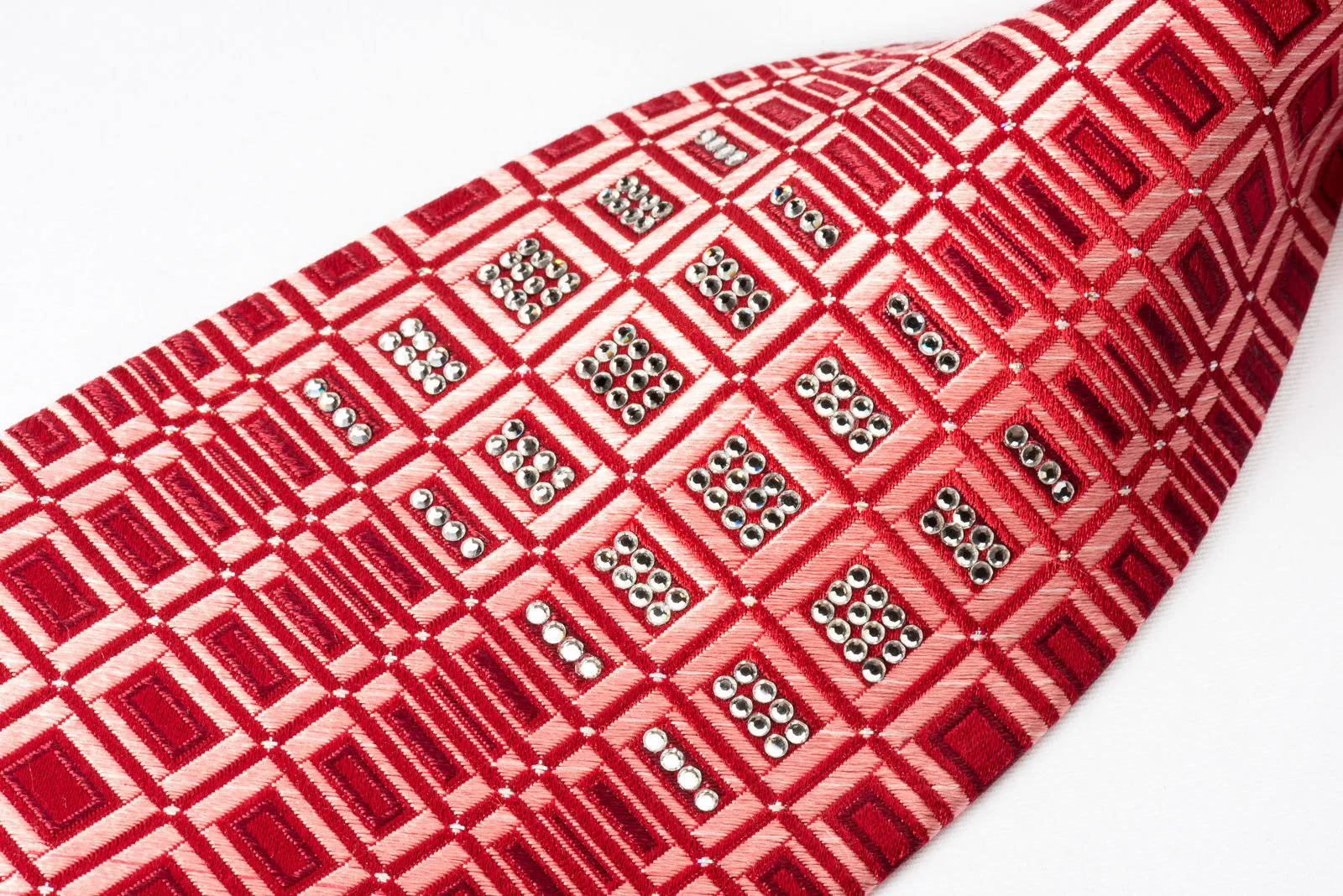 Louis Quatorze Silk Tie Geometric On Red Crystallized With Swarovski Rhinestones