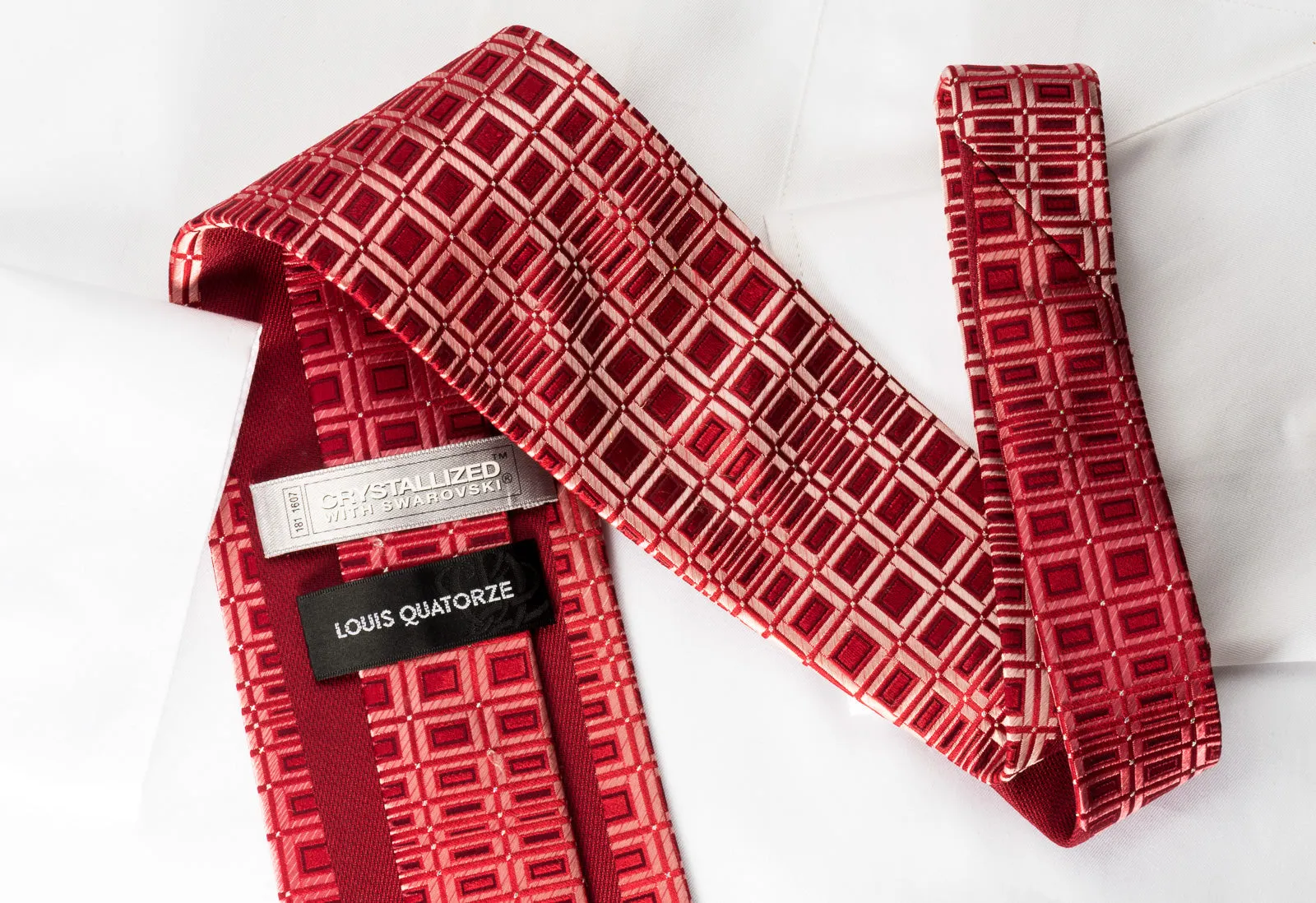 Louis Quatorze Silk Tie Geometric On Red Crystallized With Swarovski Rhinestones