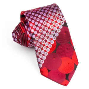 Metro City Mens Silk Neck Tie Red Burgundy Circles & Dots With Rhinestones