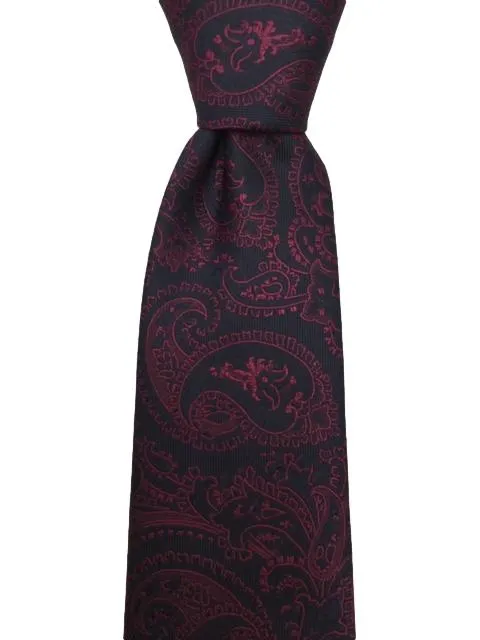 Midnight Blue Extra Long Tie with Raspberry Red Paisley Design