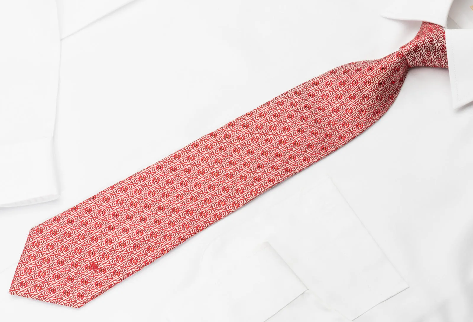 Mila Schon Rhinestone Necktie Silver Cartouche On Red Silk