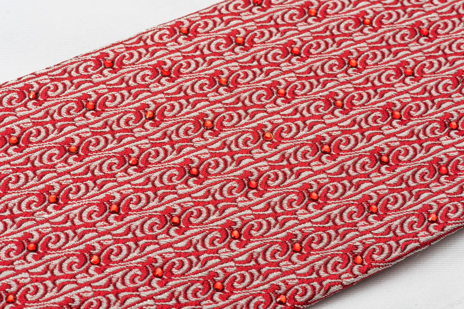 Mila Schon Rhinestone Necktie Silver Cartouche On Red Silk