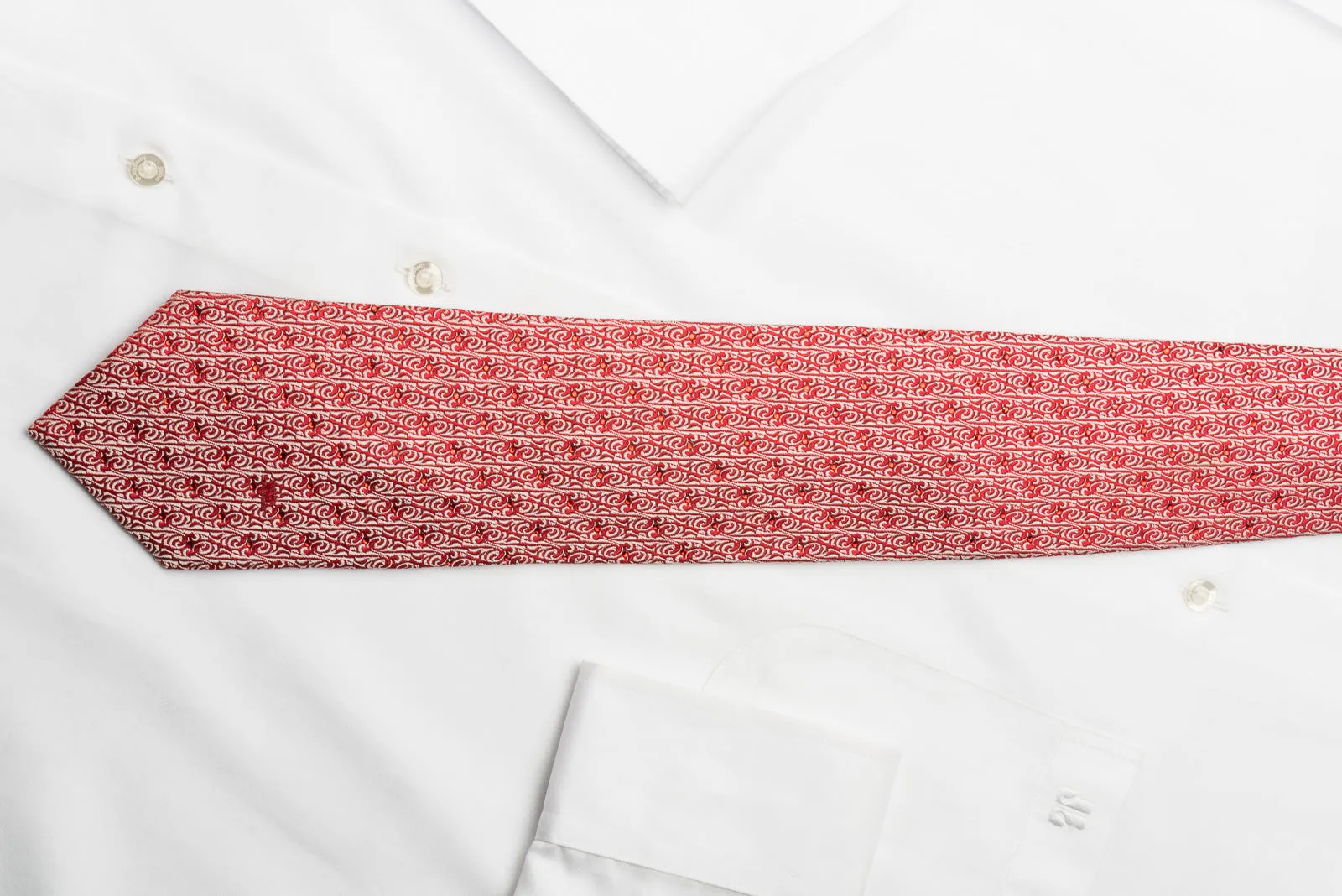 Mila Schon Rhinestone Necktie Silver Cartouche On Red Silk
