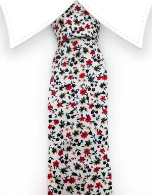 Mini White, Red and Black Flower Cotton Tie