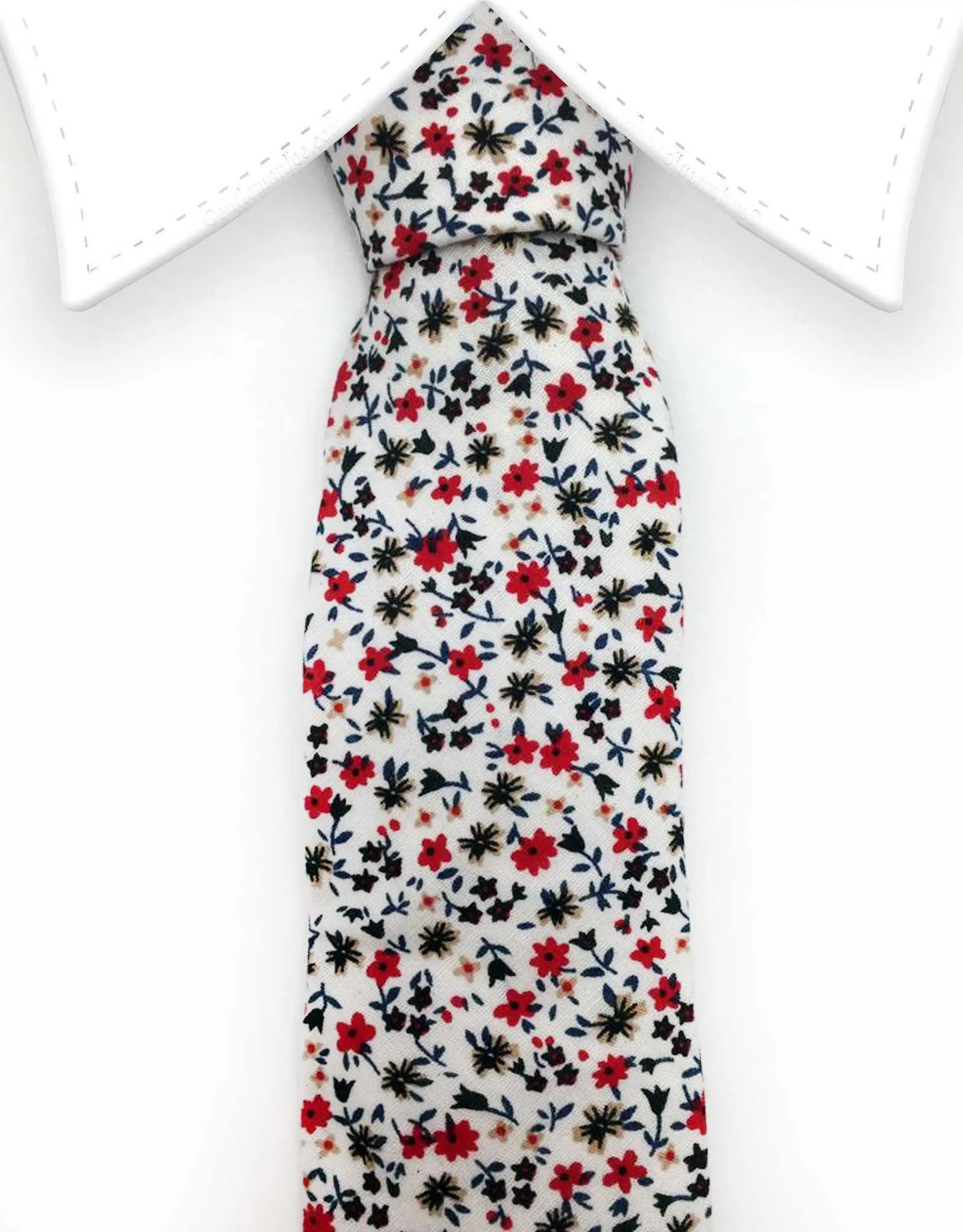 Mini White, Red and Black Flower Cotton Tie