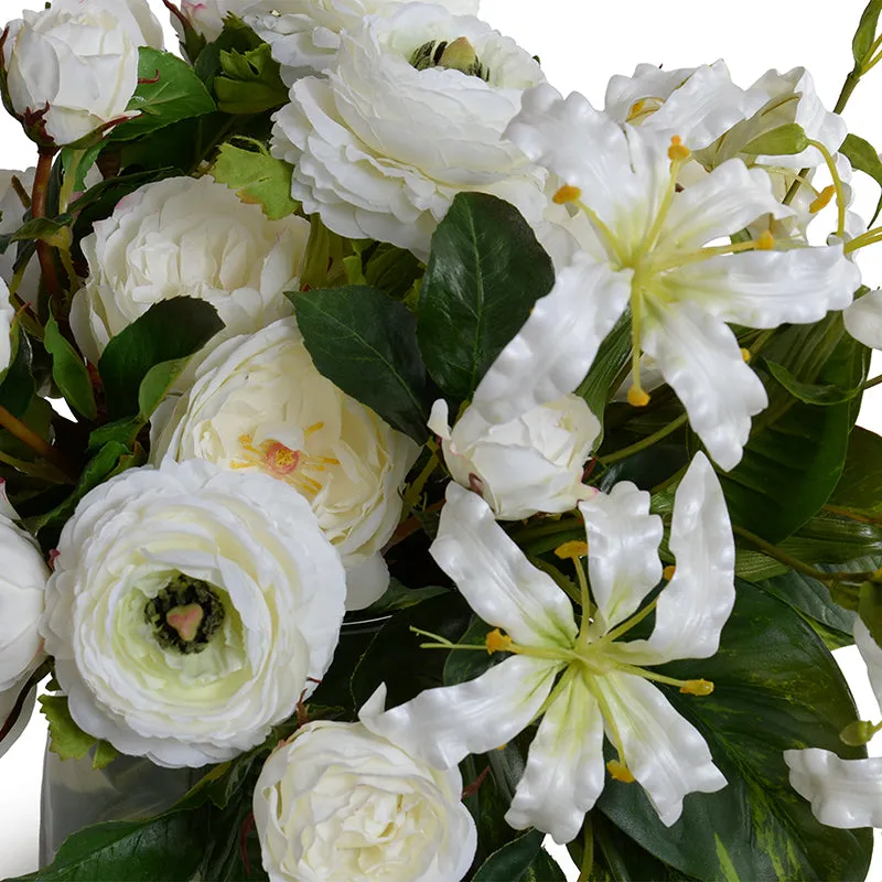 Mixed Arrangement in Leaf Lined Glass Vase 14"H