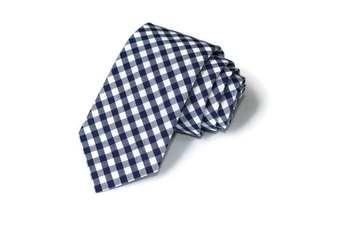 Navy Blue Gingham Necktie - Youth