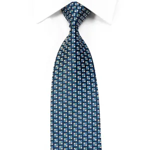 Nina Ricci Blue Silver Micro Squares On Navy Rhinestone Silk Necktie