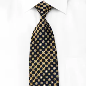 Nina Ricci Men's Crystal Silk Necktie Golden Geometric On Navy Sparkling With Rhinestones