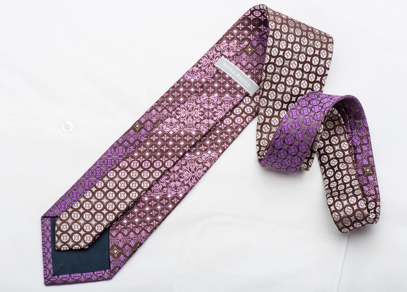Nina Ricci Mens Rhinestone Silk Necktie Anthemion On Burgundy With Sparkles