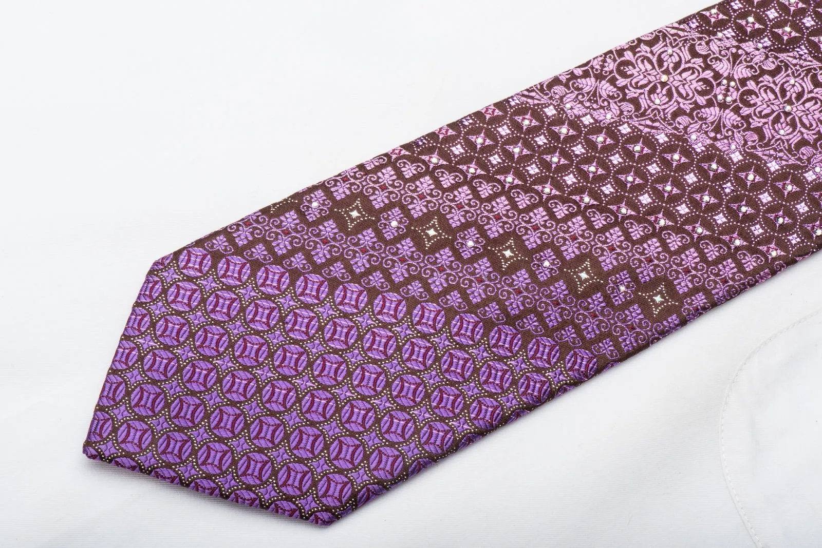 Nina Ricci Mens Rhinestone Silk Necktie Anthemion On Burgundy With Sparkles