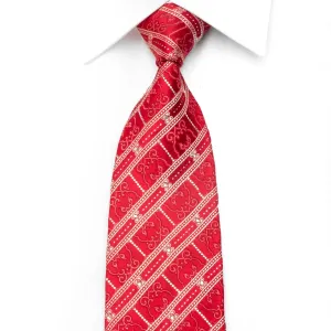 Nina Ricci Men's Silk Tie Striped On Red Sparkling With Rhinestones