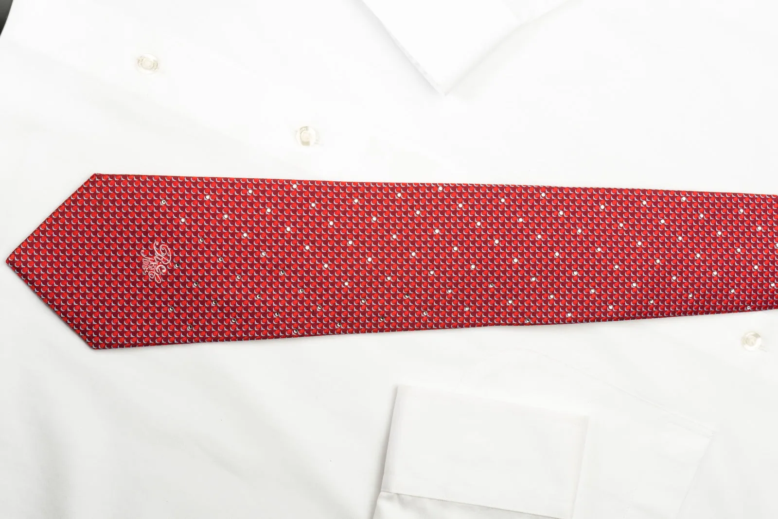 Nina Ricci Rhinstone Necktie Red Dots On Woven Burgundy Silk