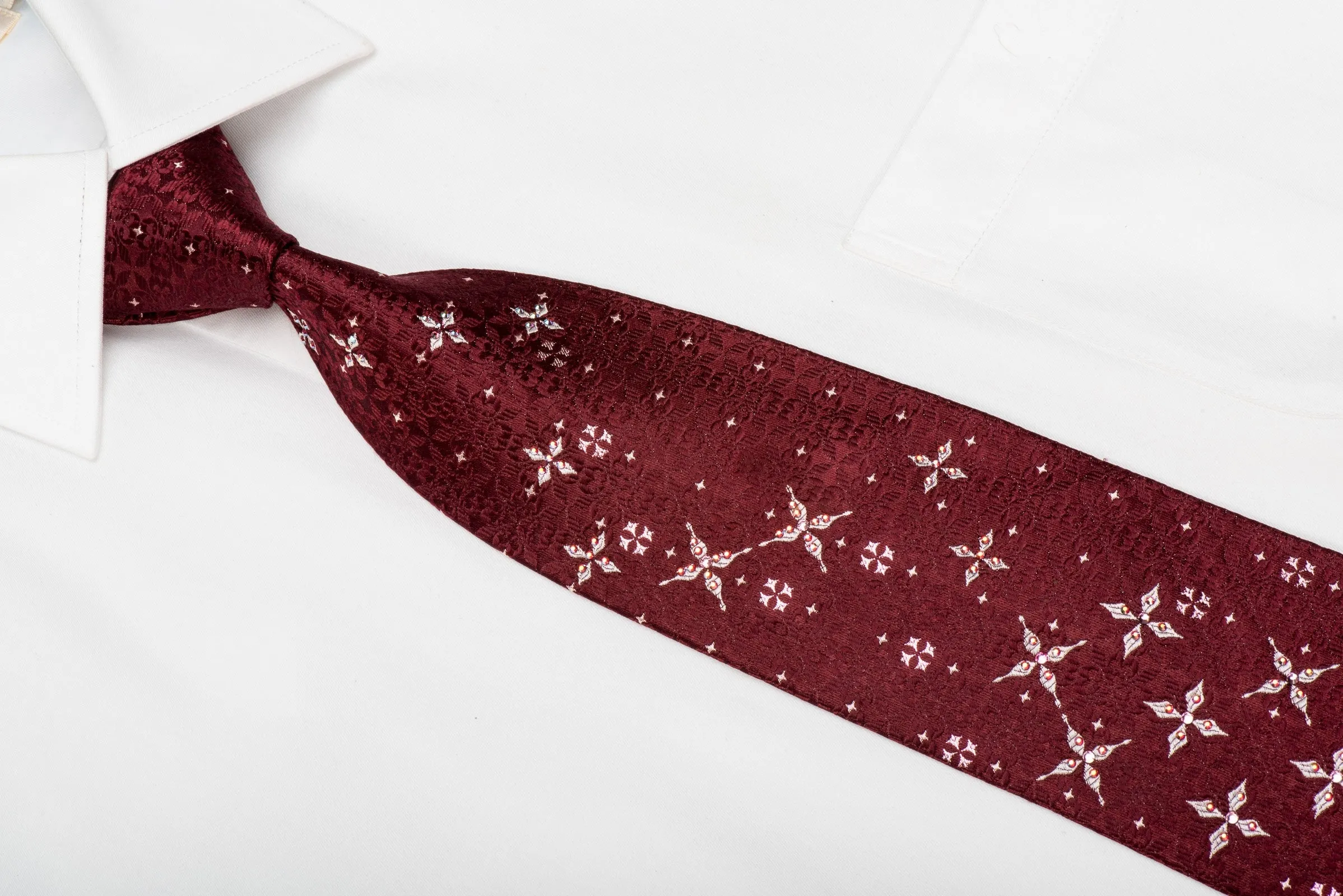 Paco Rabanne Men's Crystal Necktie Stars On Burgundy With Silver Sparkles