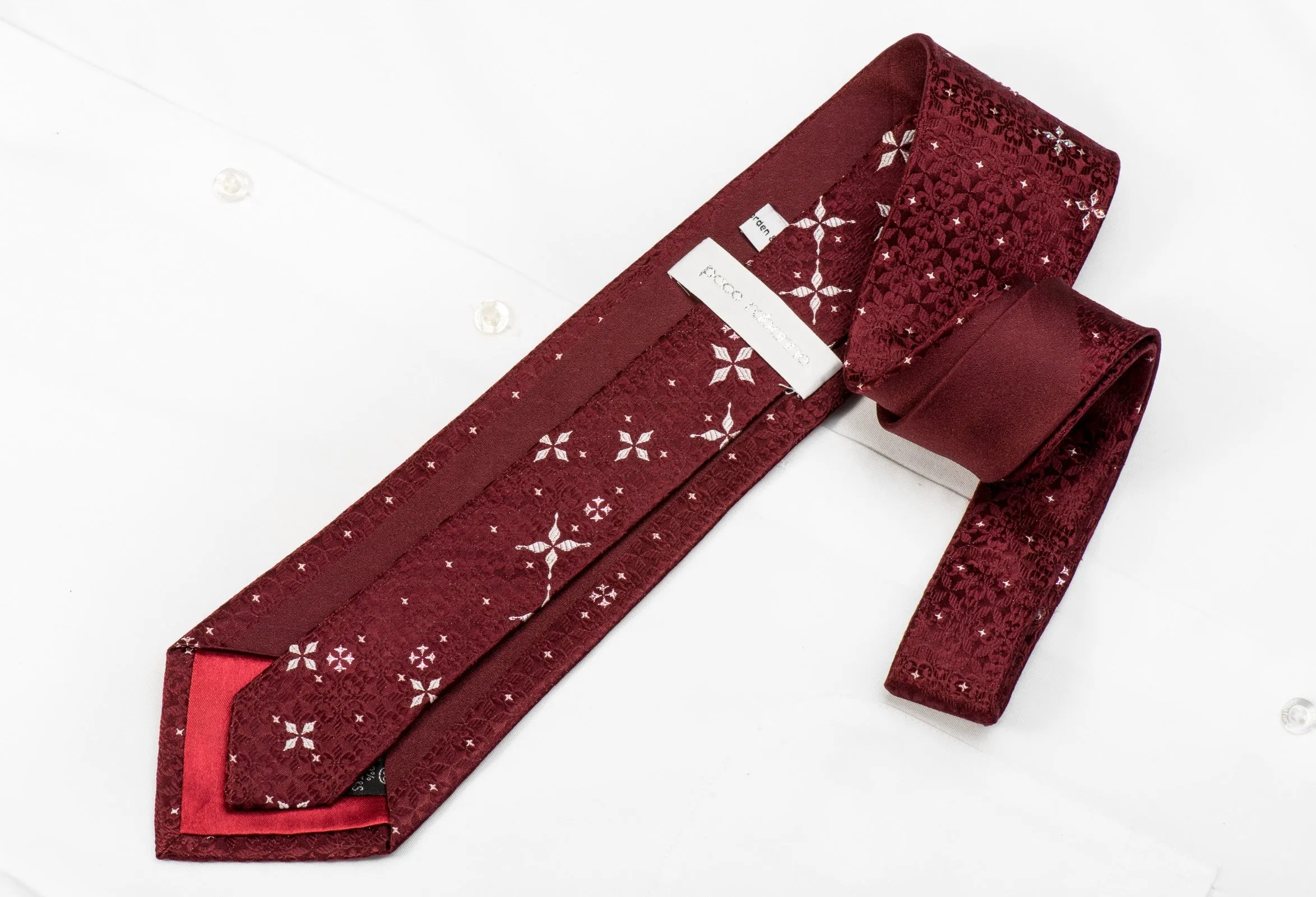 Paco Rabanne Men's Crystal Necktie Stars On Burgundy With Silver Sparkles