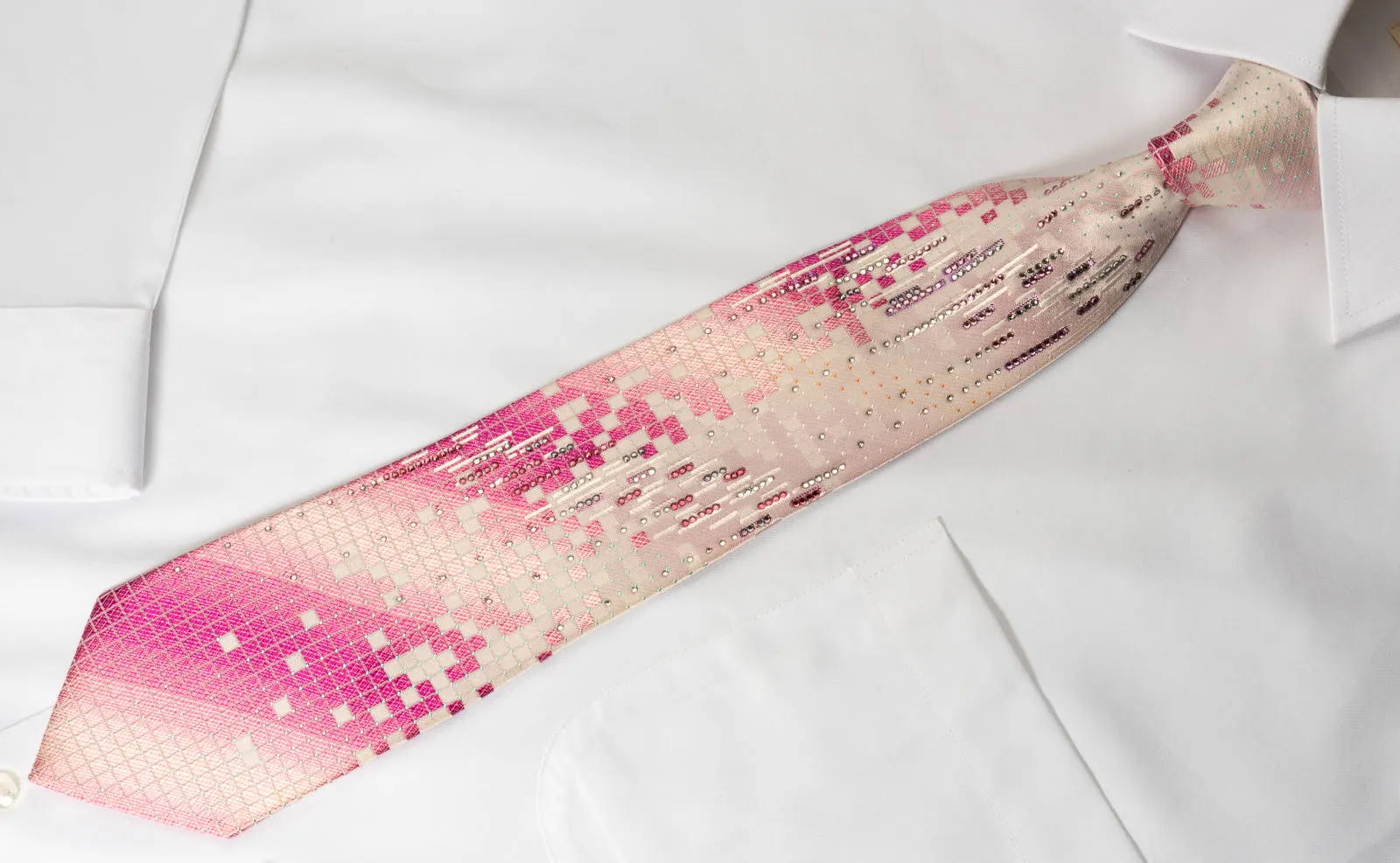 Pierre Cardin Rhinestone Necktie Pink Geometric With Silver Sparkles