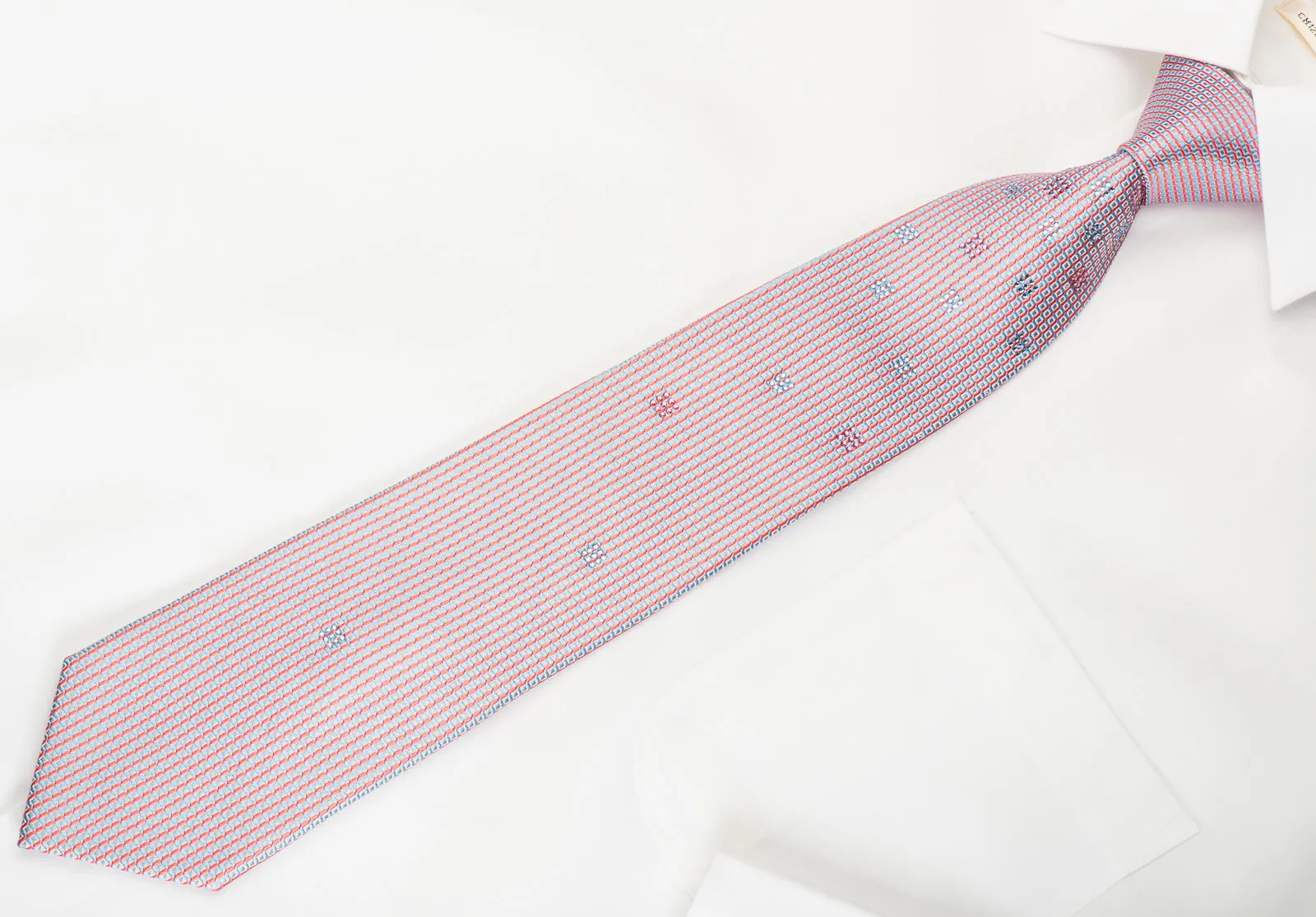 Pierre Cardin Silk Tie Blue Red Lattice With Rhinestones