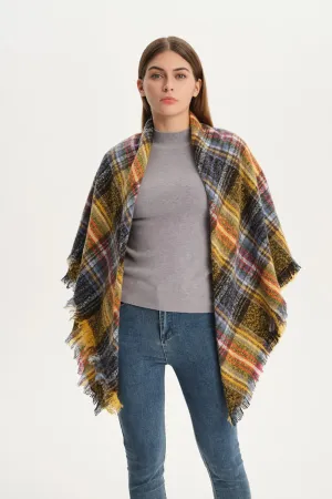 Plaid Raw Hem Polyester Scarf
