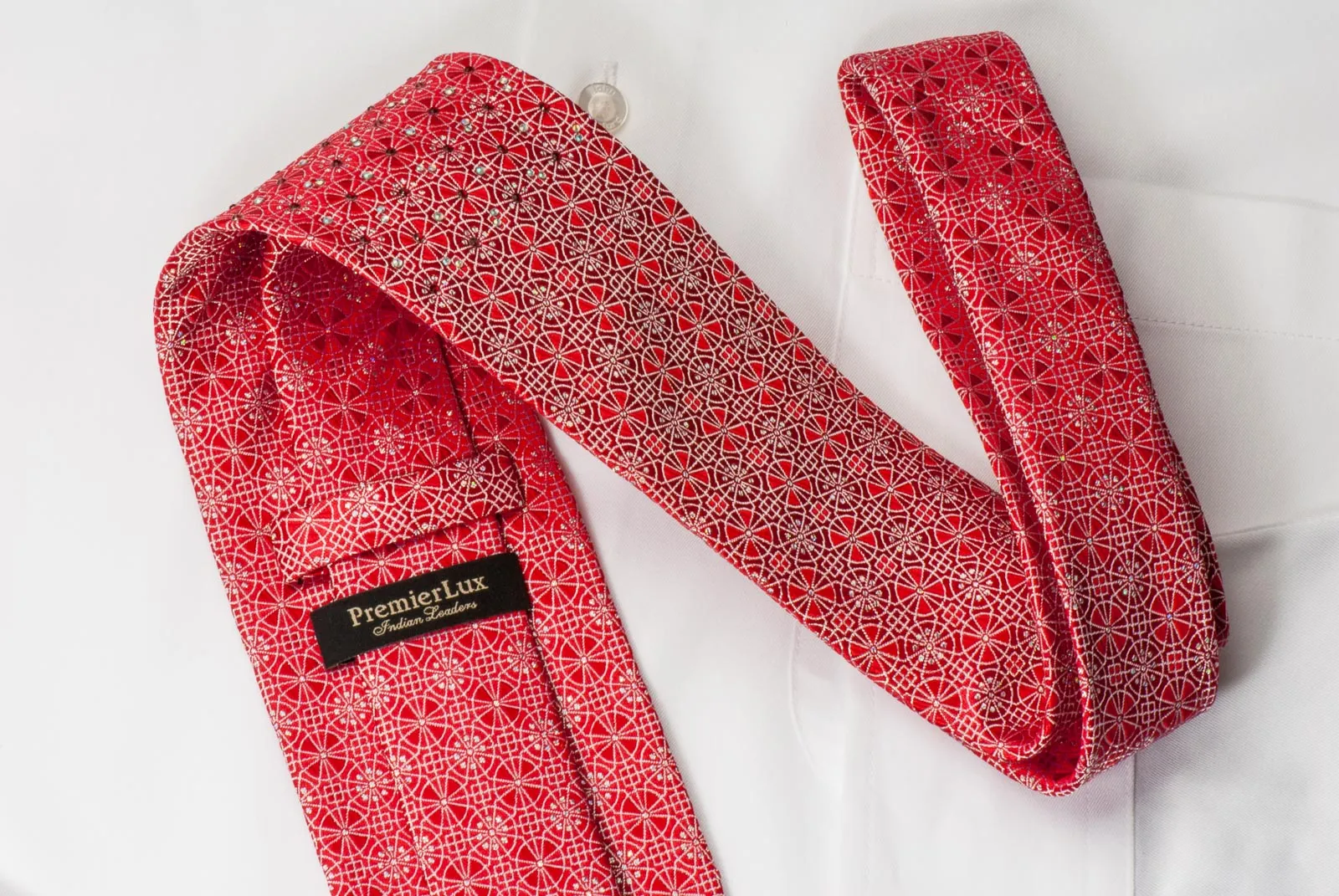 Premierlux Silk Rhinestone Necktie Silver Trellis On Burgundy Red With Silver Sparkles