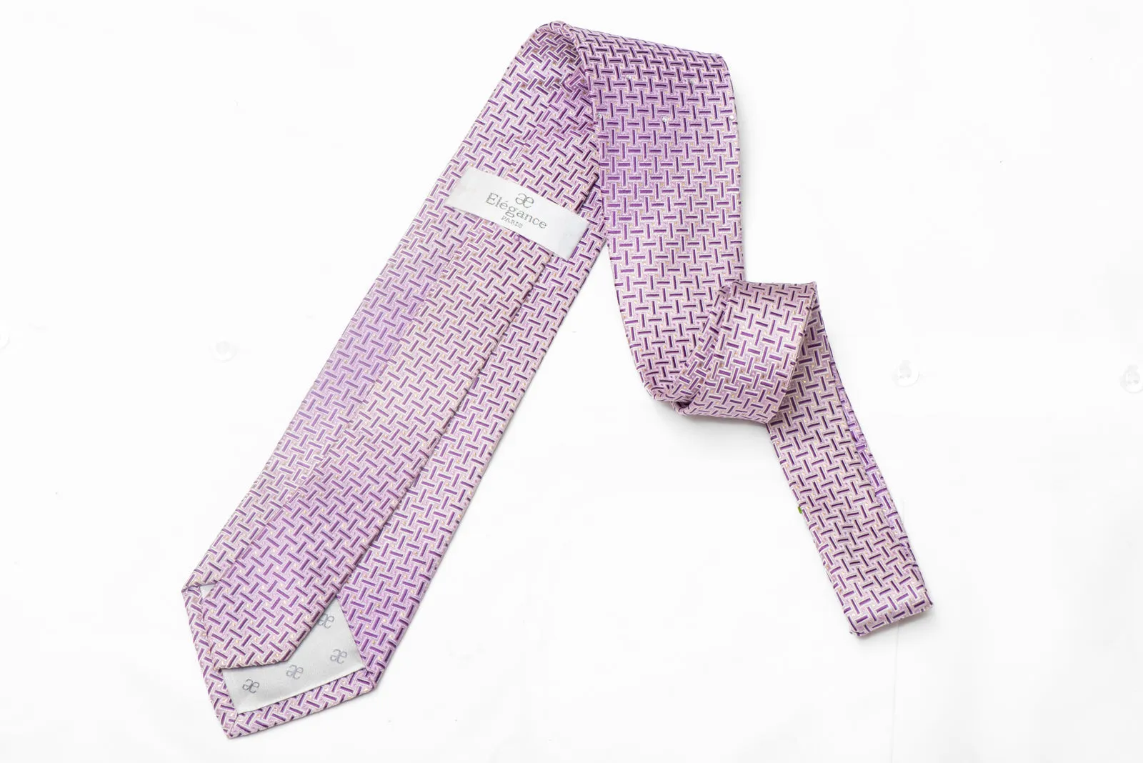 Purple Geometric On Mauve Rhinestone Silk Necktie With Silver Sparkles