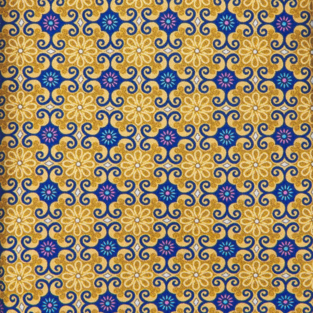 Renaissance Flowers Yellow and Blue Duchesse Silk Tie