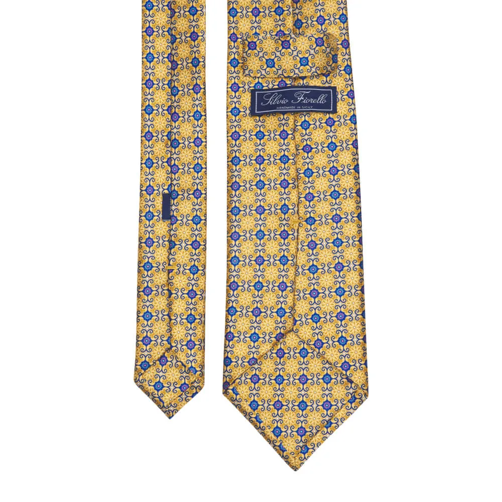 Renaissance Flowers Yellow and Blue Duchesse Silk Tie