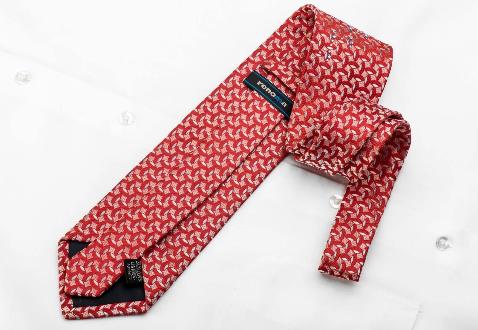 Renoma Mens Crystal Silk Necktie Geometric On Red Sparkling With Rhinestones
