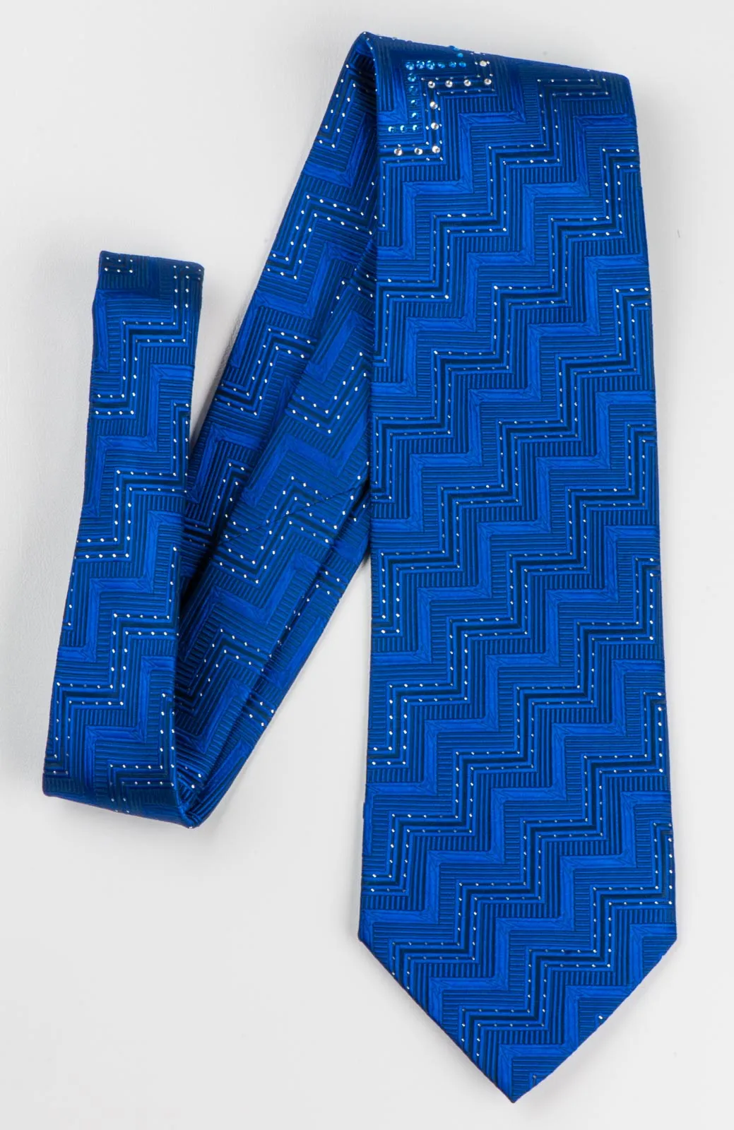 Roberta Di Camerino Silk Necktie Woven Chevron Design On Blue With Rhinestones