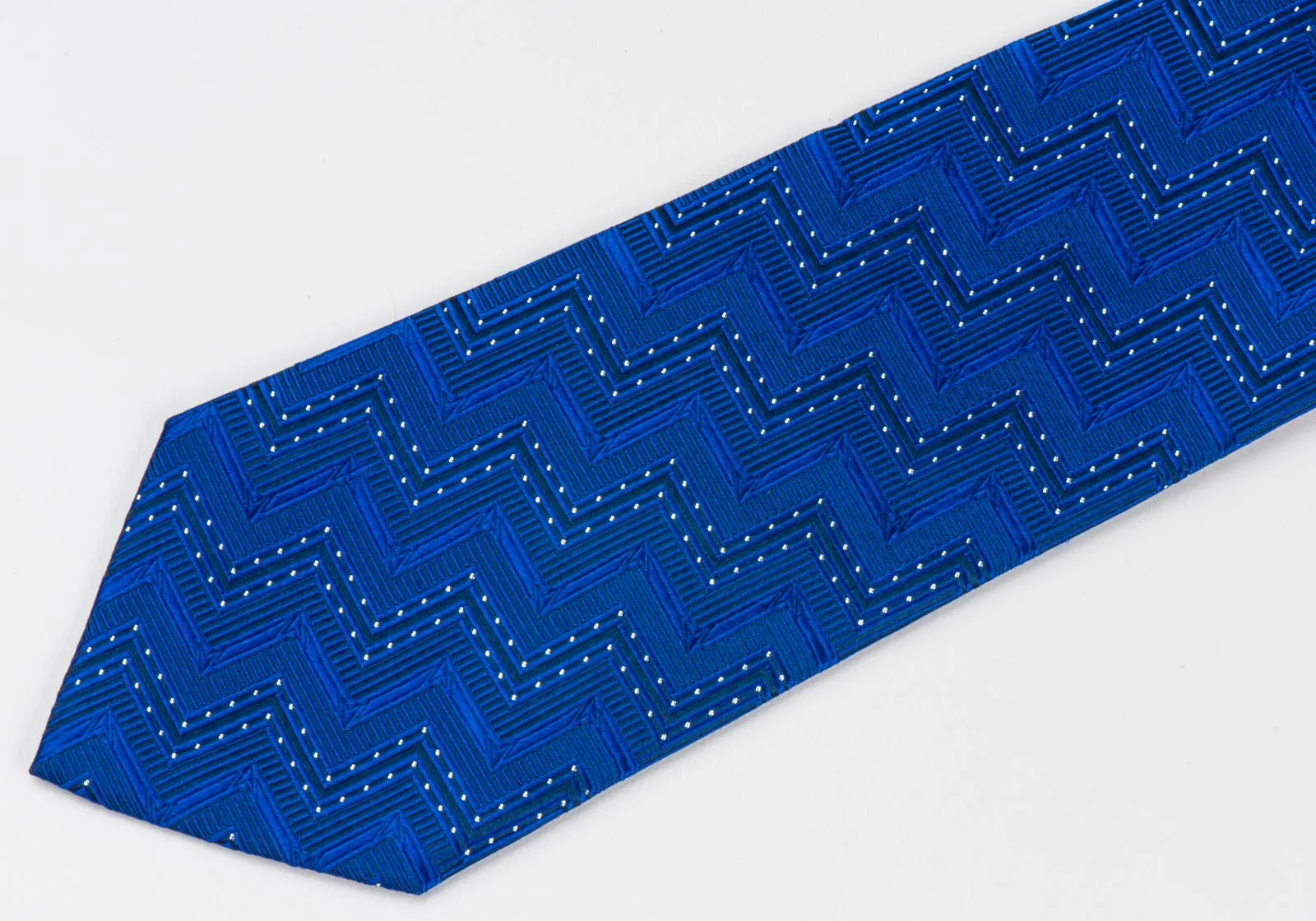 Roberta Di Camerino Silk Necktie Woven Chevron Design On Blue With Rhinestones