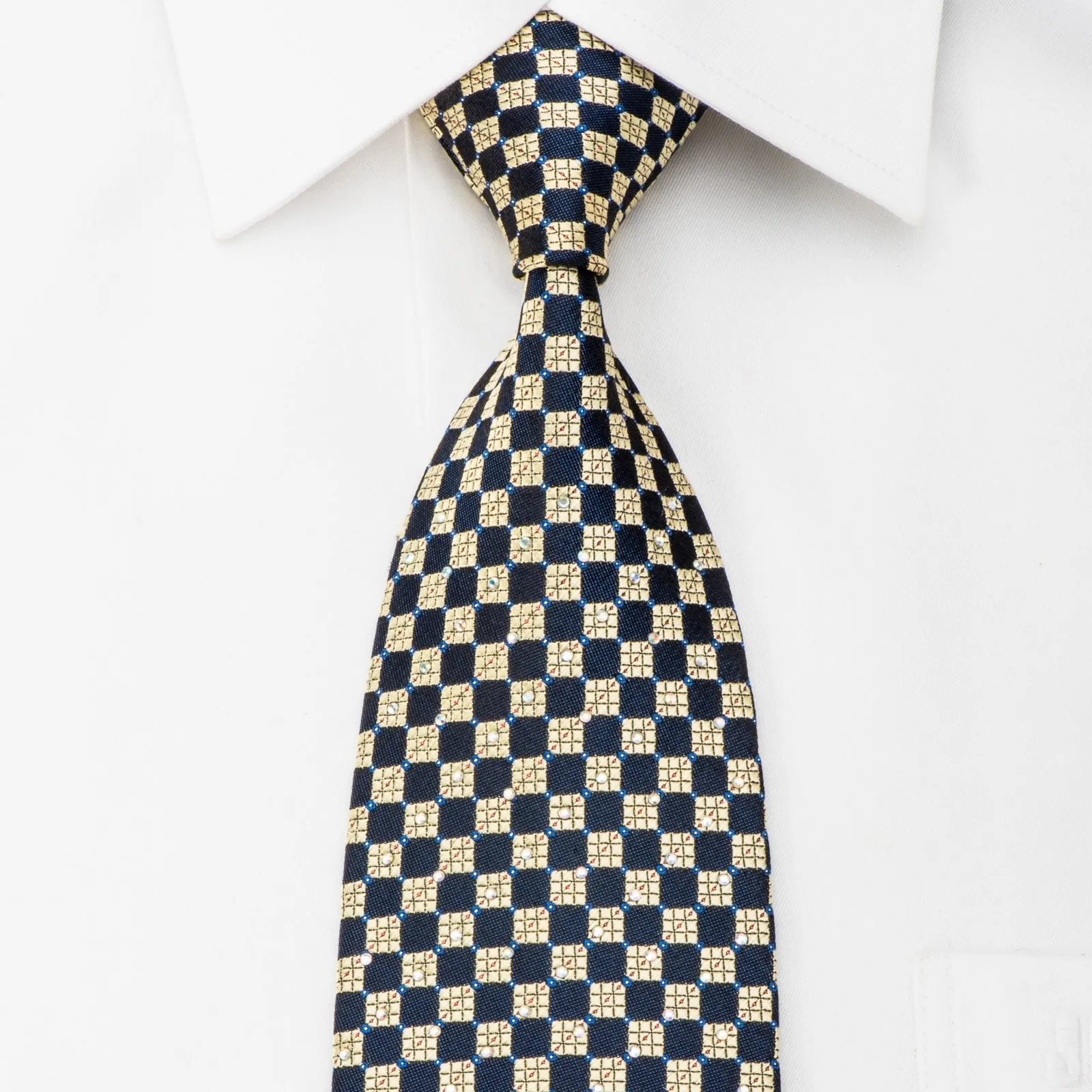 Rogatis Rhinestone Necktie Gold Navy Checkered With Sparkles