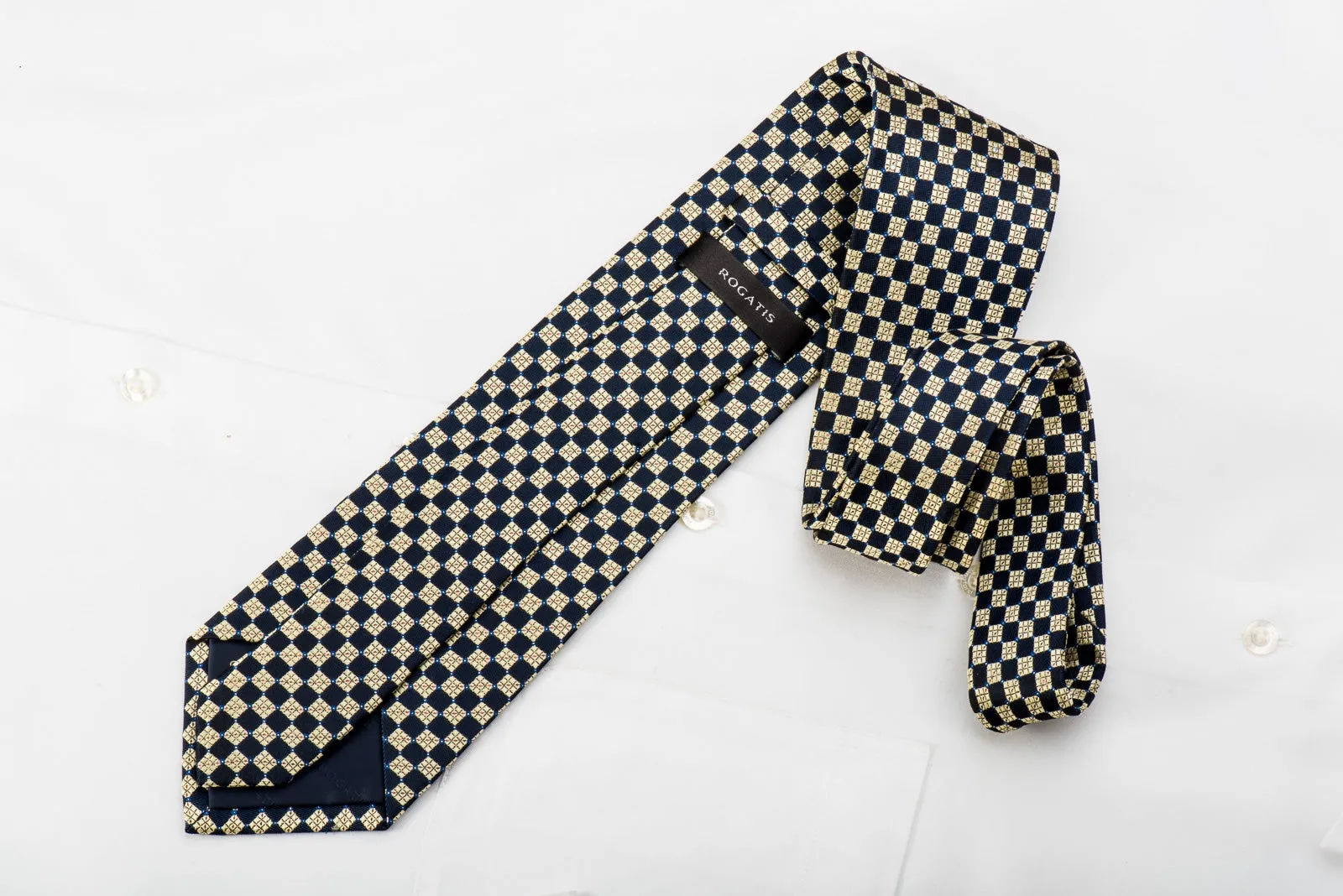 Rogatis Rhinestone Necktie Gold Navy Checkered With Sparkles