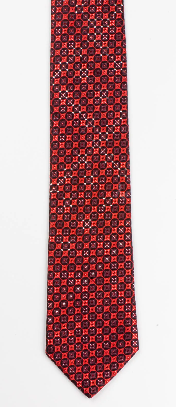 Rogatis Silk Neck Tie With Rhinestones Geometric Dots On Red With Red Sparkles