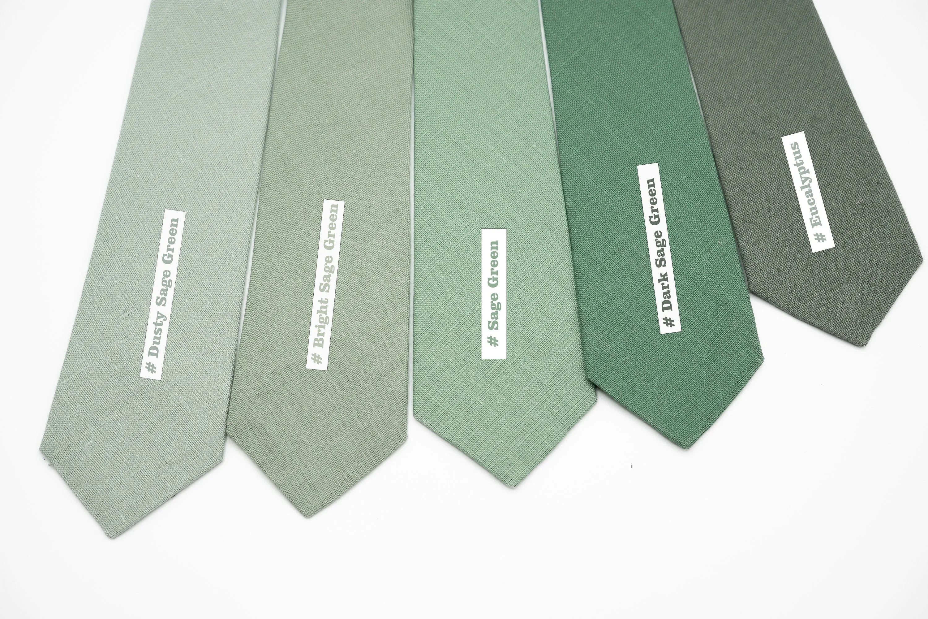 Sage Green Linen Necktie Collection: Includes Dusty, Bright, Dark, Eucalyptus & Classic Sage - Perfect for Groomsmen and Sage Green Weddings