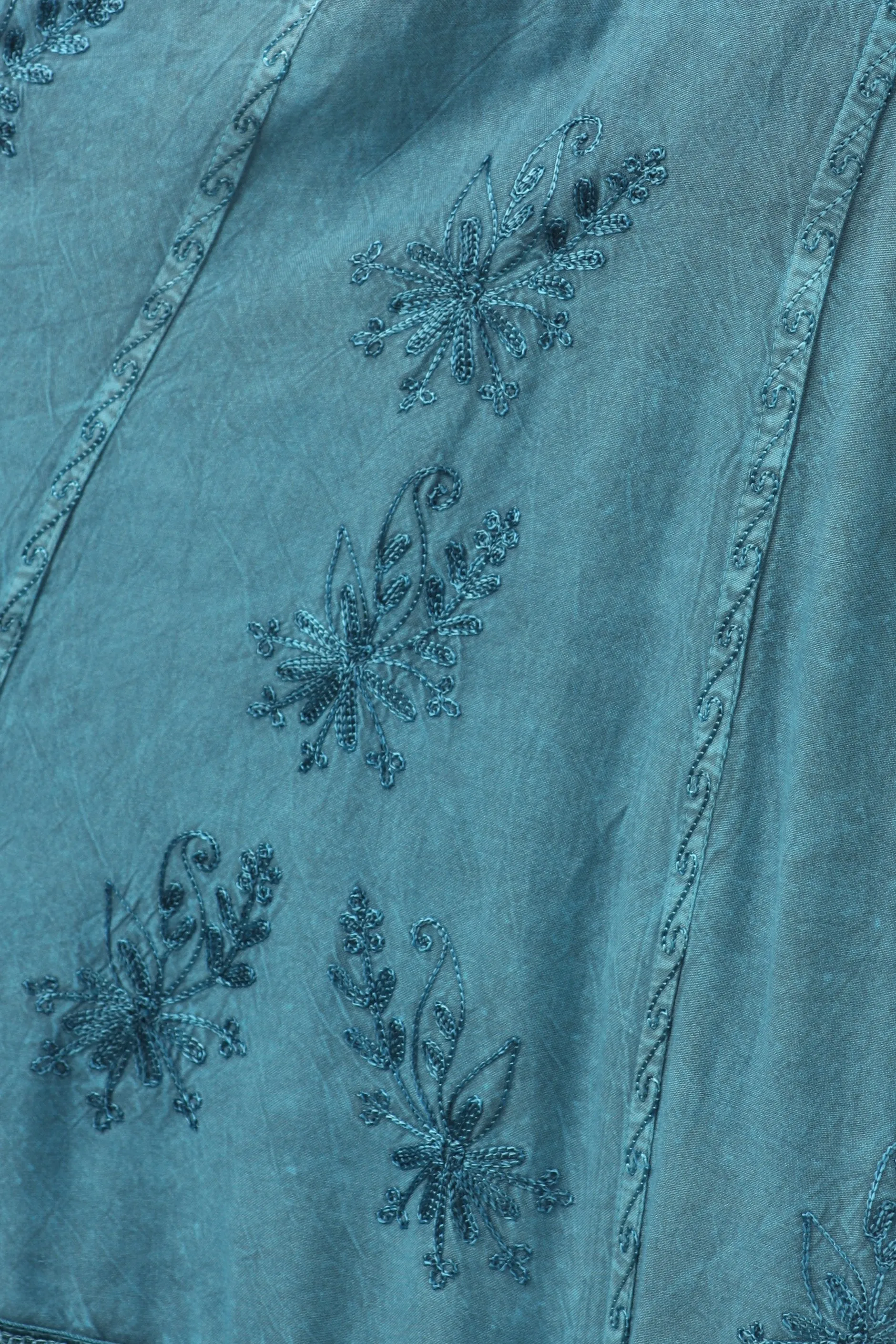 Sakkas Stonewashed Empire Waist Simple Floral Striped Crepe Handkerchief Hem Dress