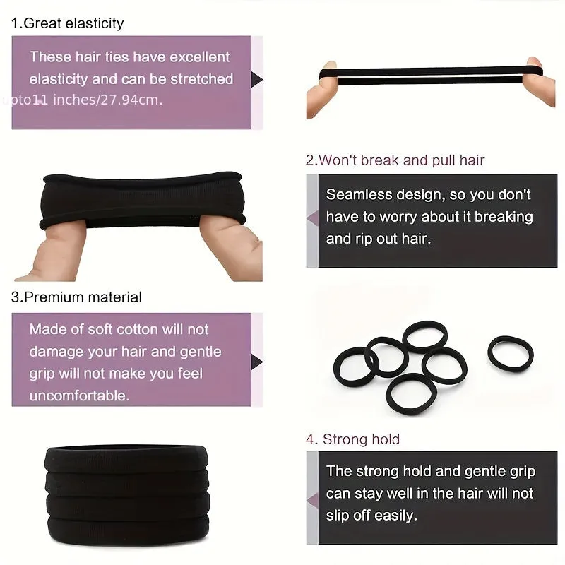 Seamless Black Hair Ties  Durable Ponytail Holders for Women