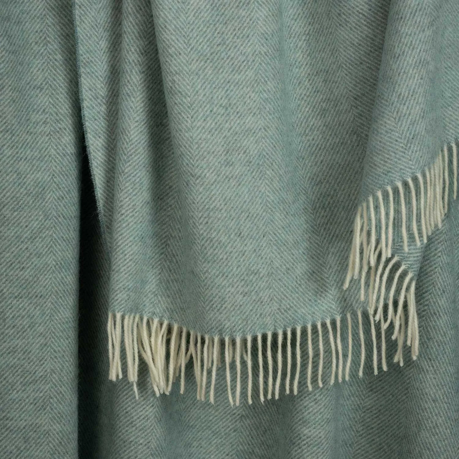 Shetland Wool Herringbone Throw - Duck Egg