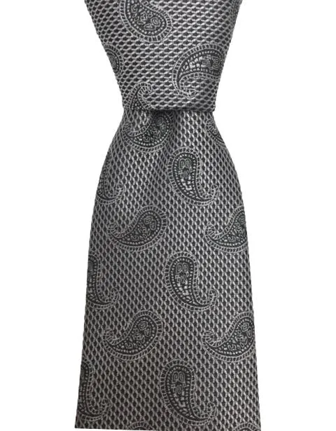 Silver and Black Paisley Men's Tie