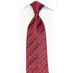 Striped Pattern On Burgundy Rhinestone Tie With Silver Sparkles