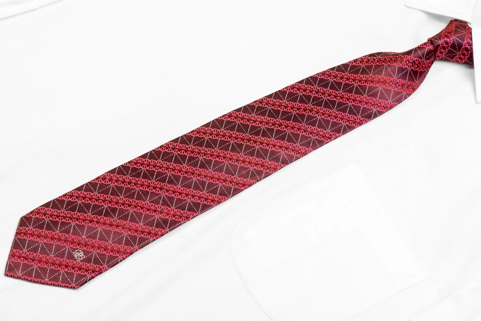 Striped Pattern On Burgundy Rhinestone Tie With Silver Sparkles