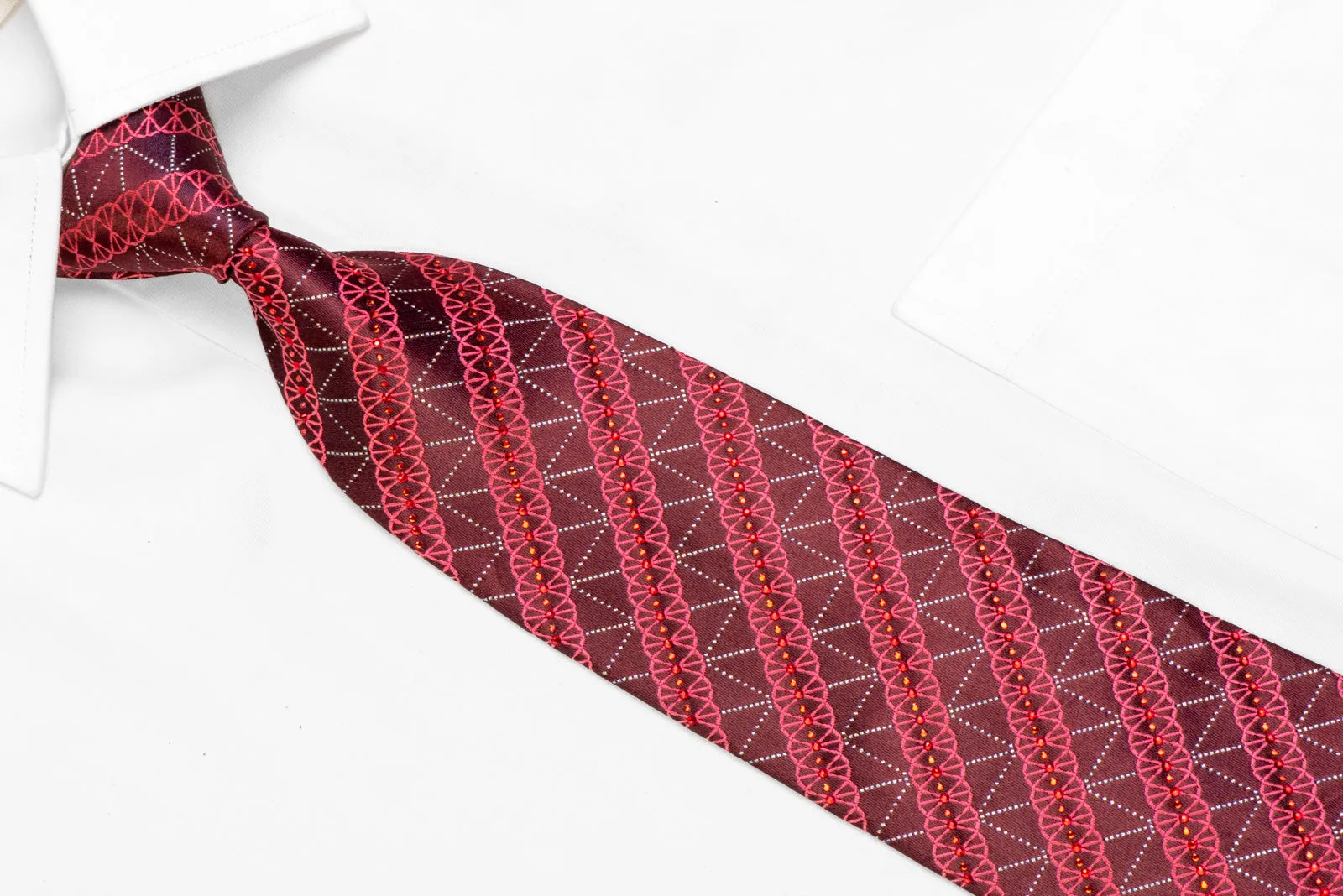 Striped Pattern On Burgundy Rhinestone Tie With Silver Sparkles